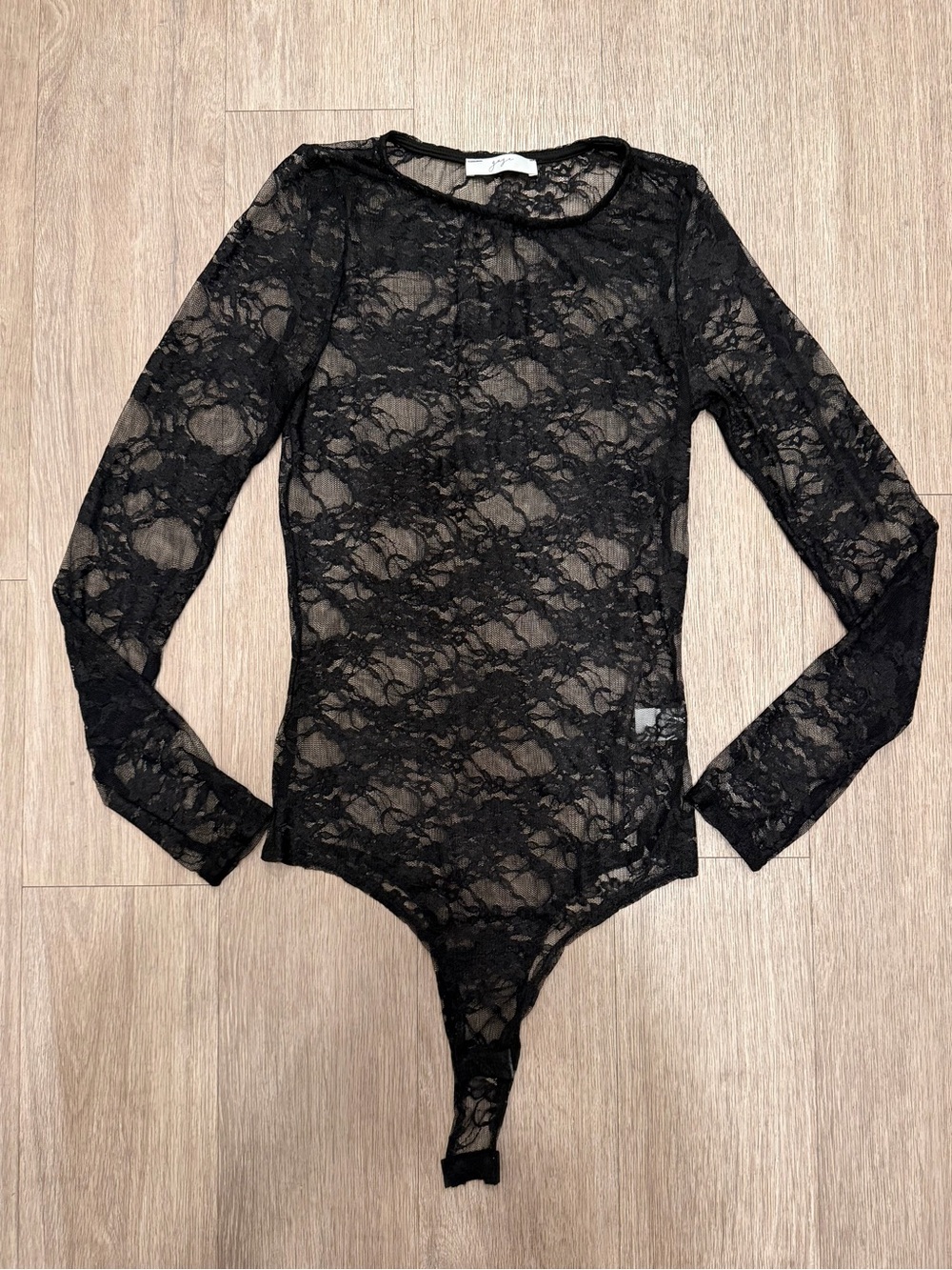 gaze Black Sheer Lace Long-Sleeve Bodysuit